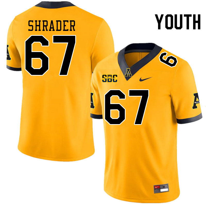 Youth #67 Thomas Shrader Appalachian State Mountaineers College Football Jerseys Stitched-Gold